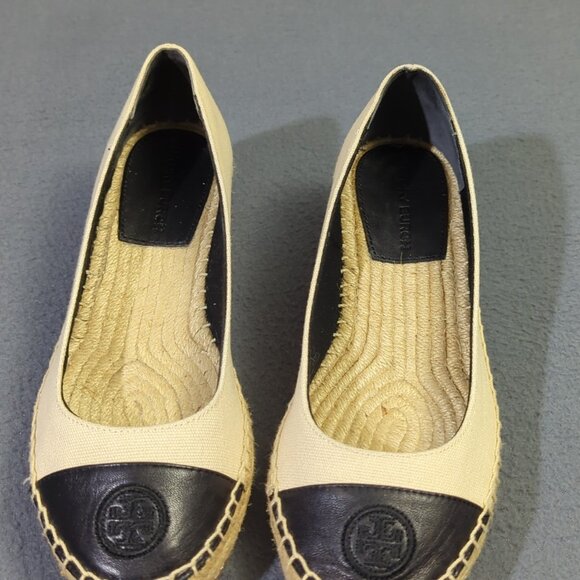 Tory Burch Shoes Women's 7 Cream Color Block Espadrille Recycled Canvas Nappa - Picture 3 of 13